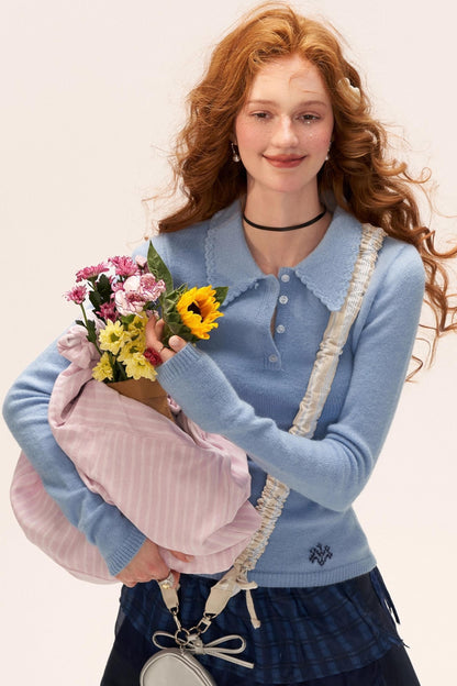 Vintage Crochet V-Neck Top Set-Up