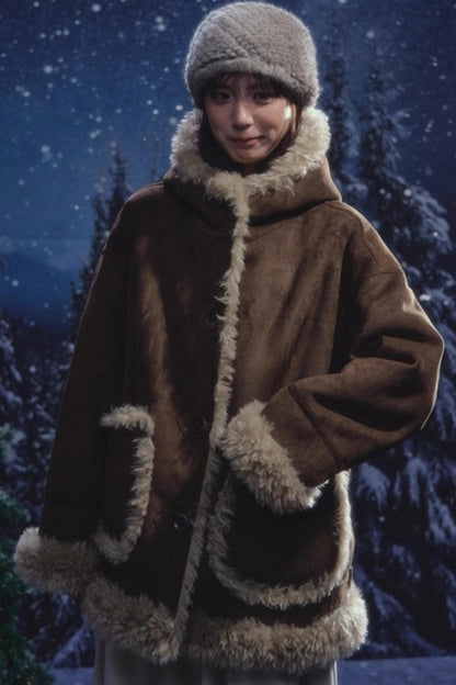 Reversible Hooded Suede Coat