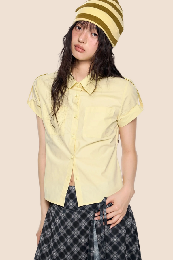 Plaid Retro Short Blouse Set-Up