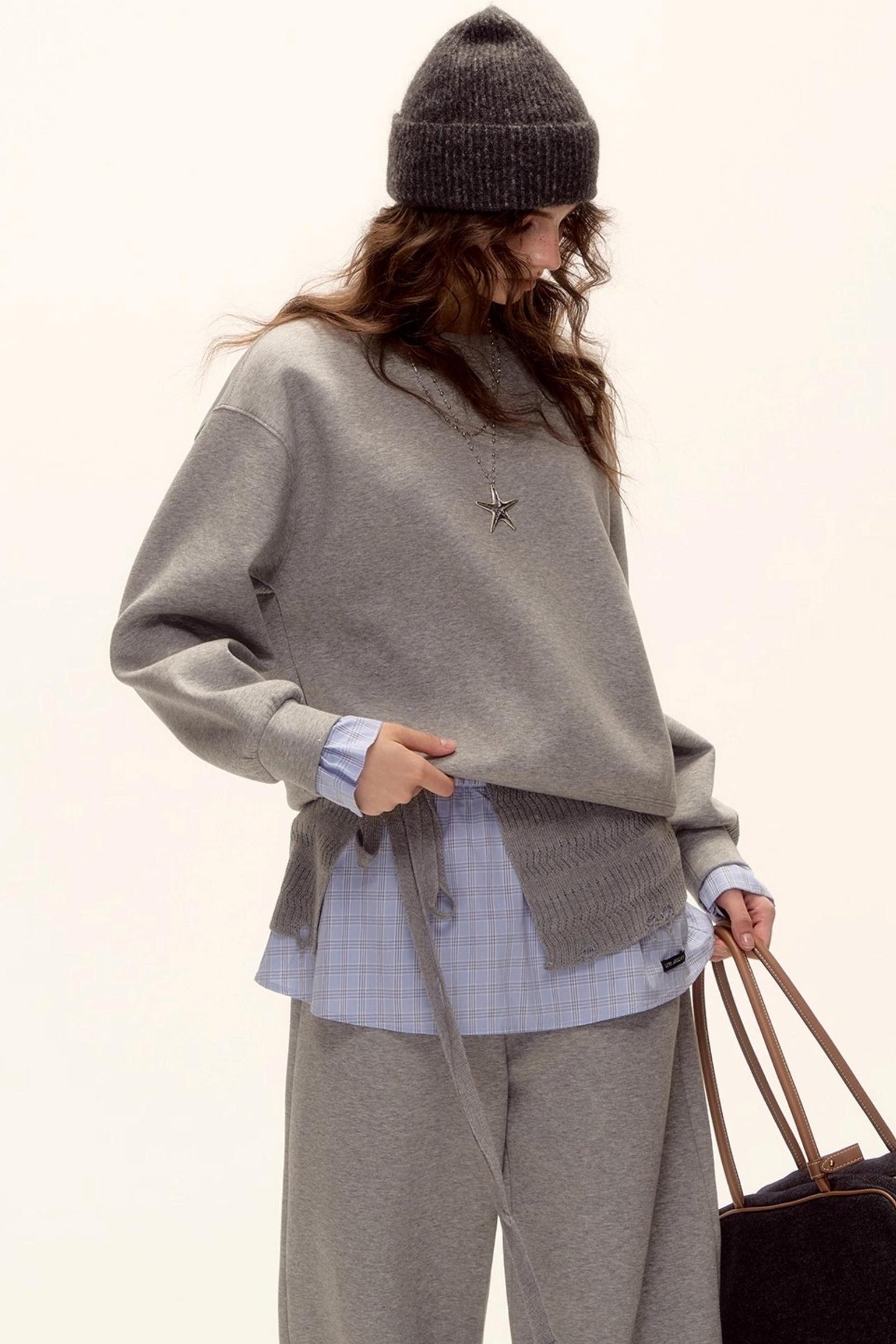 Plaid Patchwork Knit Sweater Set-Up