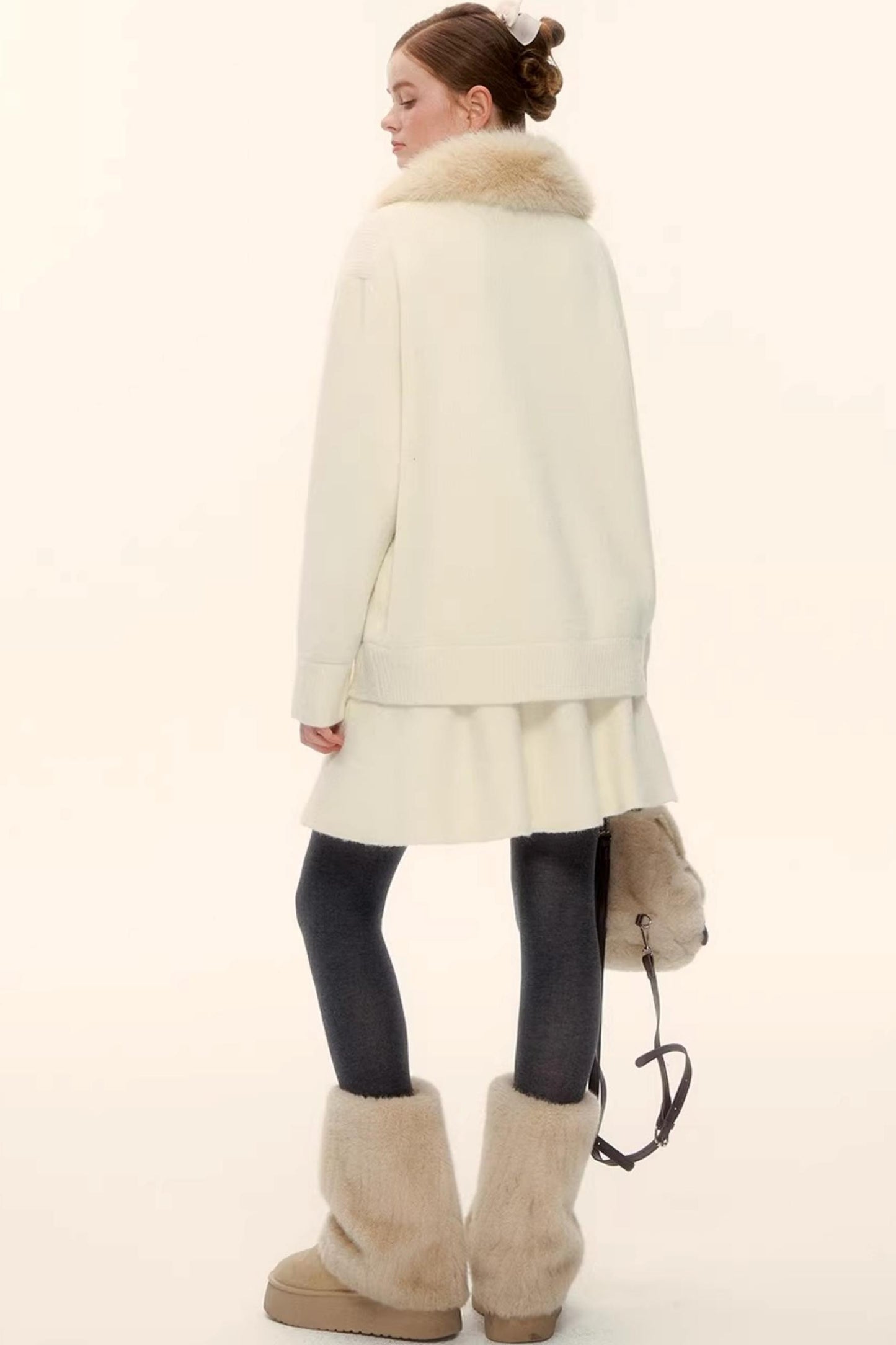 Wool Blend Lapel Fur Collar Coat Set-Up