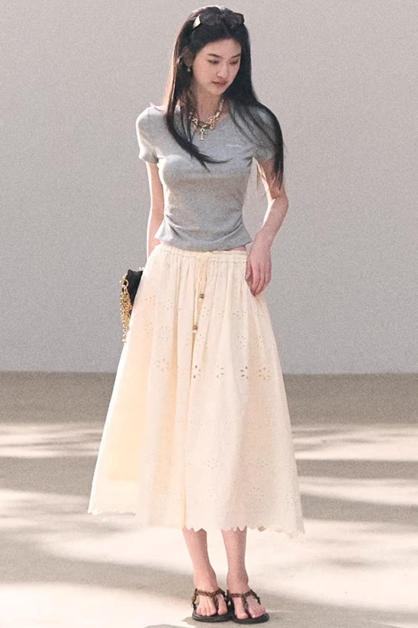 Contrast Embroidered Ruched Top