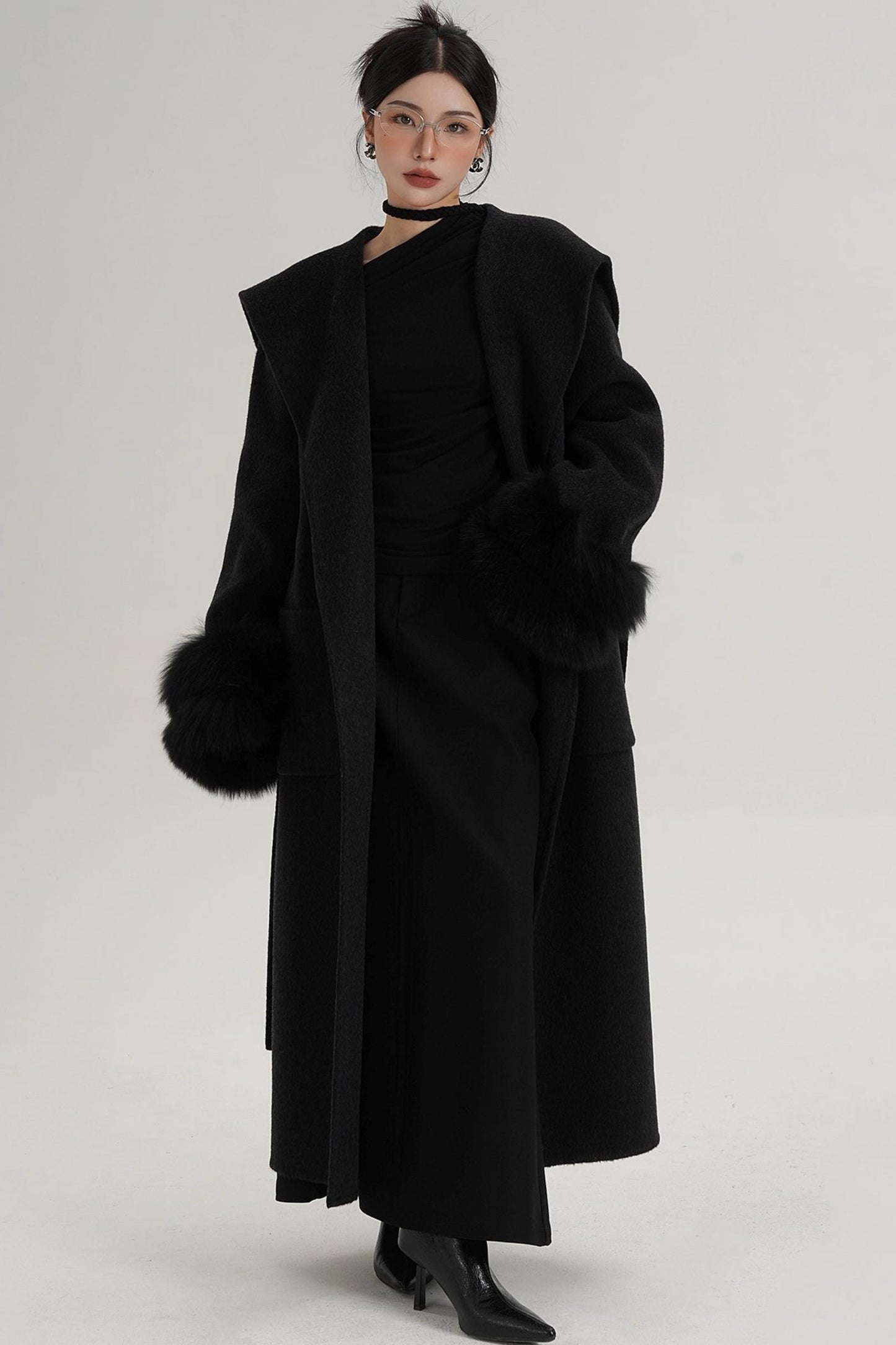 Fox Sleeve Wool Coat