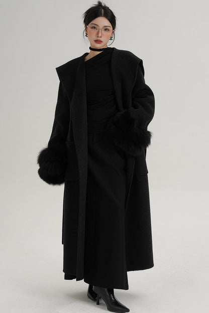 Fox Sleeve Wool Coat