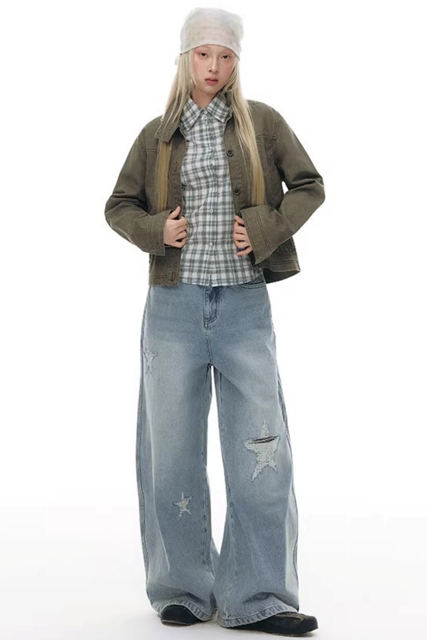 Plaid Cotton Waist-Cinching Blouse