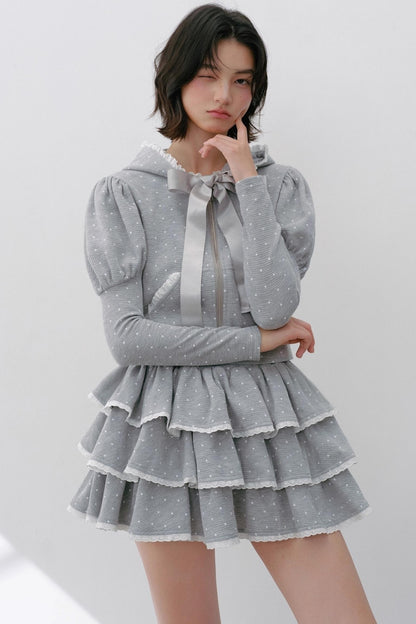 Hooded Polka Dot Tracksuit Skirt Set-Up