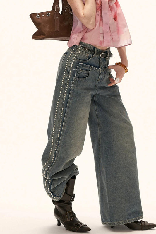 Beaded Retro Washed Jeans