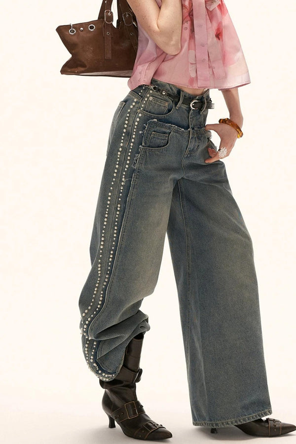 Beaded Retro Washed Jeans