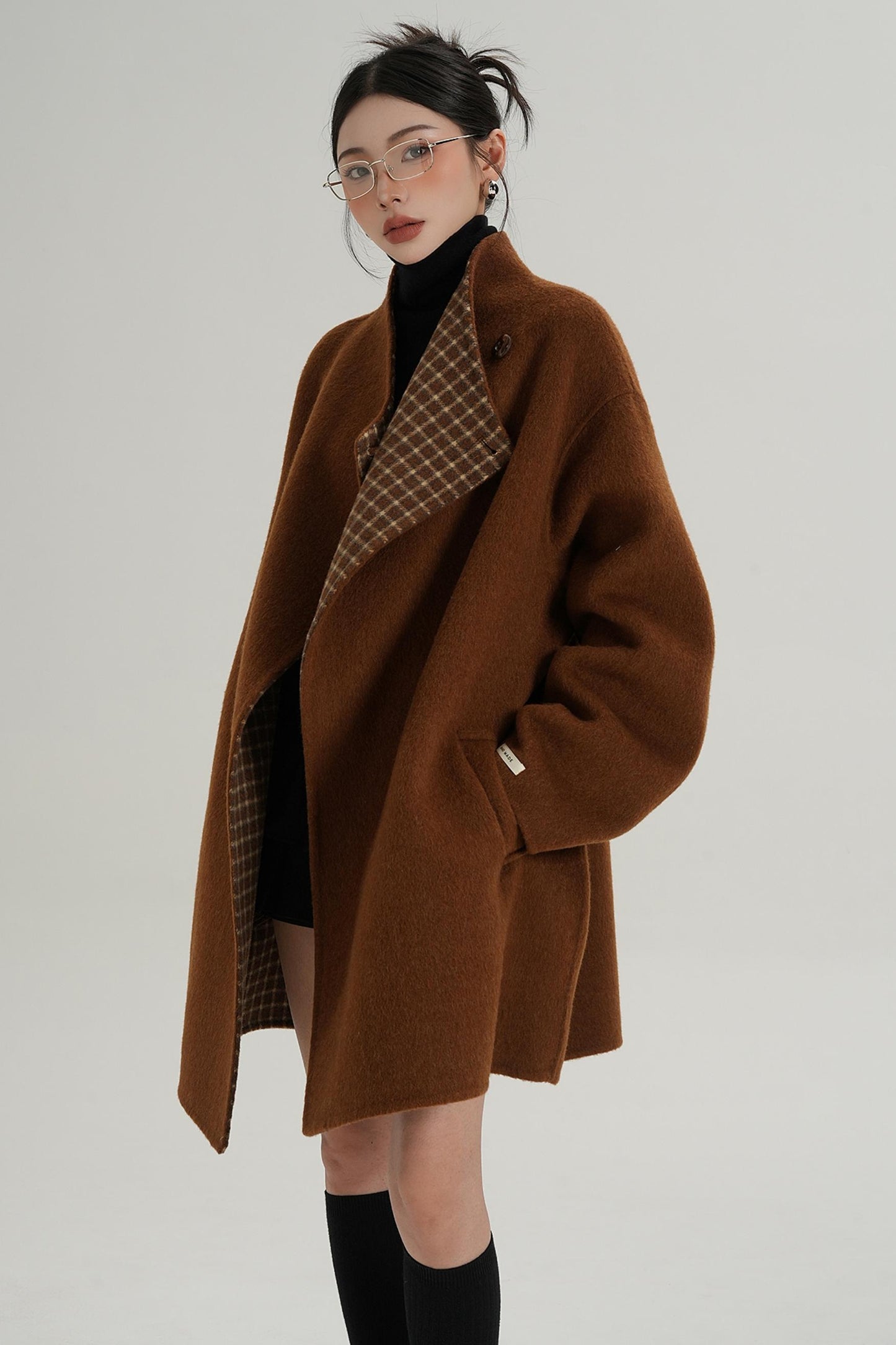 Lace-Up Reversible Wool Coat