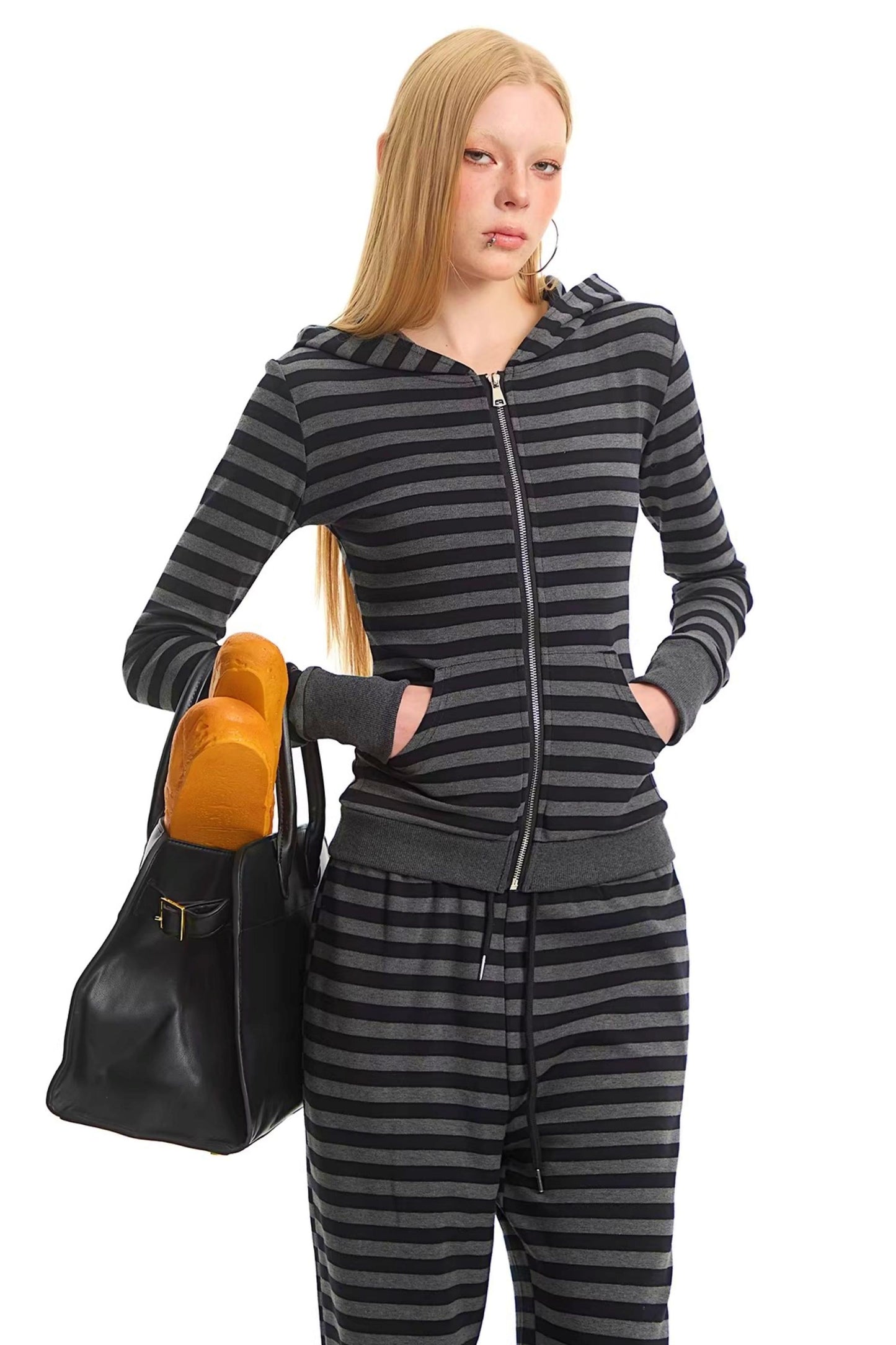 Retro Striped Hooded Top Set-Up