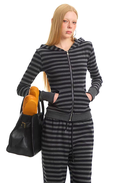 Retro Striped Hooded Top Set-Up