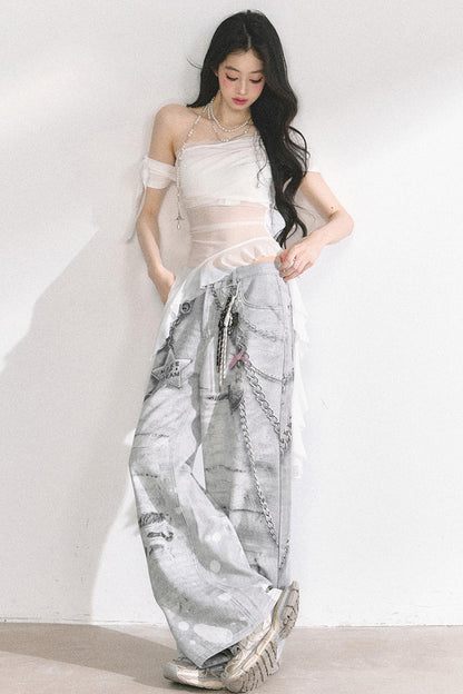 Sheer Mesh Off Shoulder T-Shirt