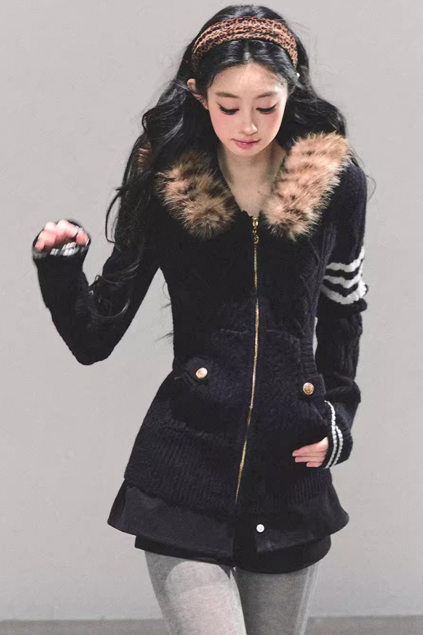 Hooded Cable Knit Sweater