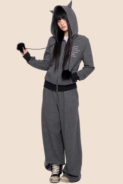 Devil Striped Hooded Jacket Set-Up