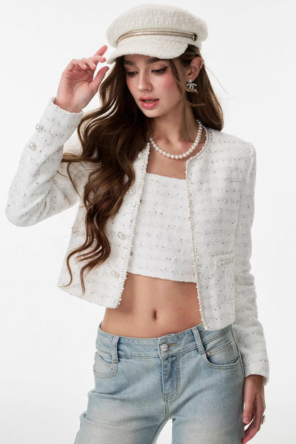 White Small Fragrance Three-Piece Slimming Jacket Set-Up