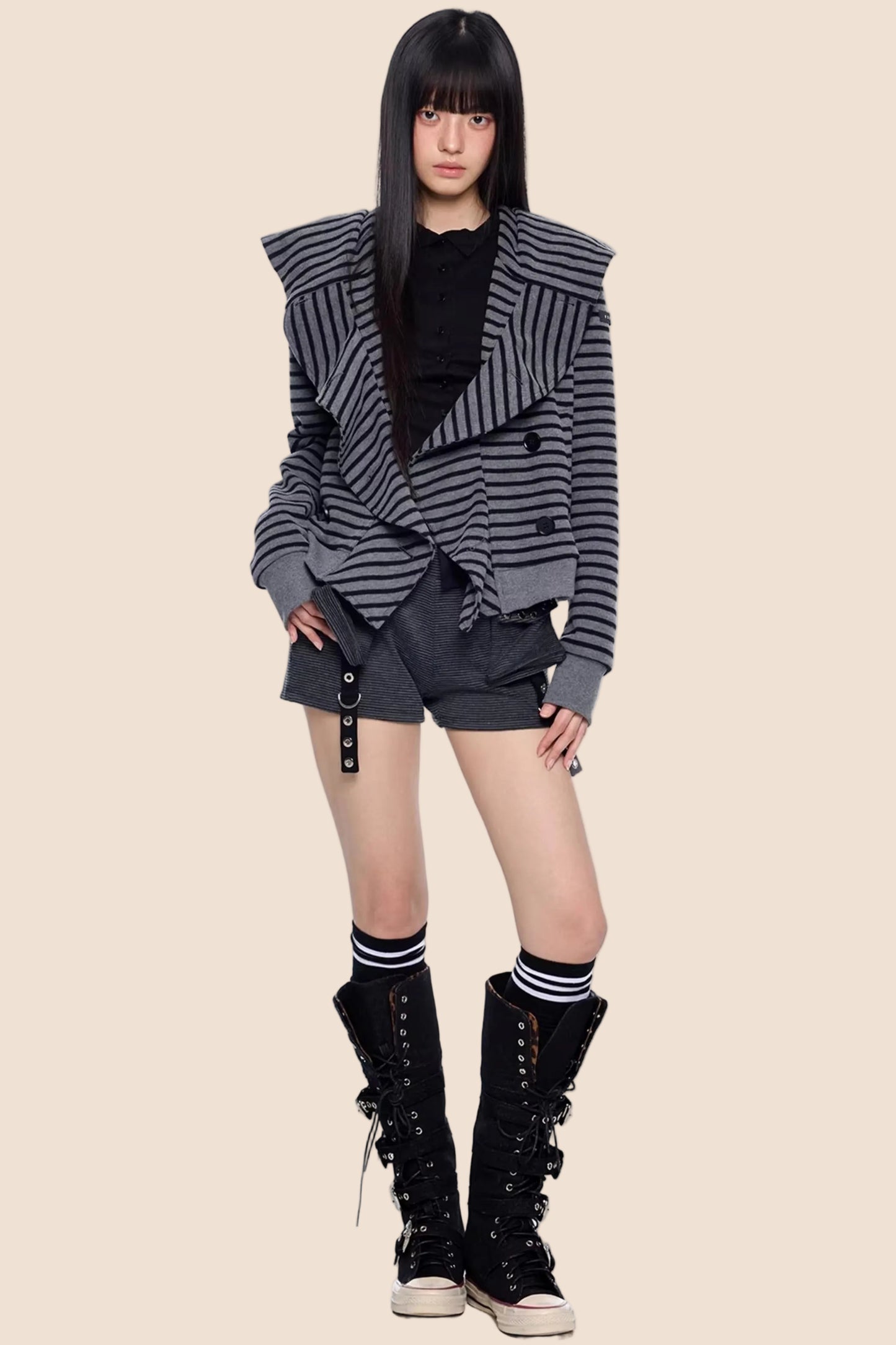 Gestreifter Dekonstruierter Kapuzenoberteil