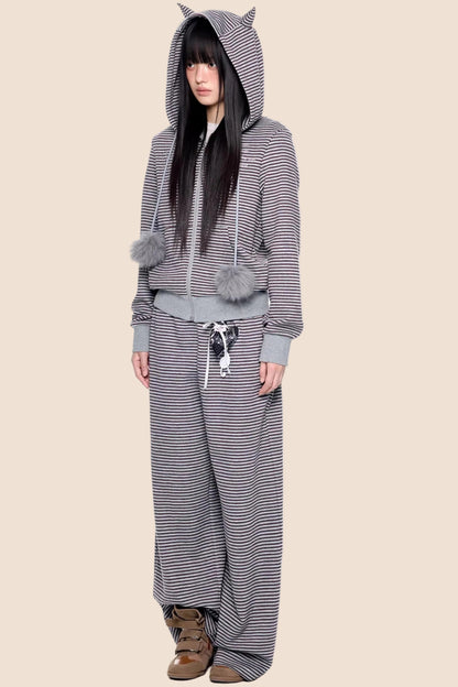 Little Devil Striped Hooded Jacket Set-Up