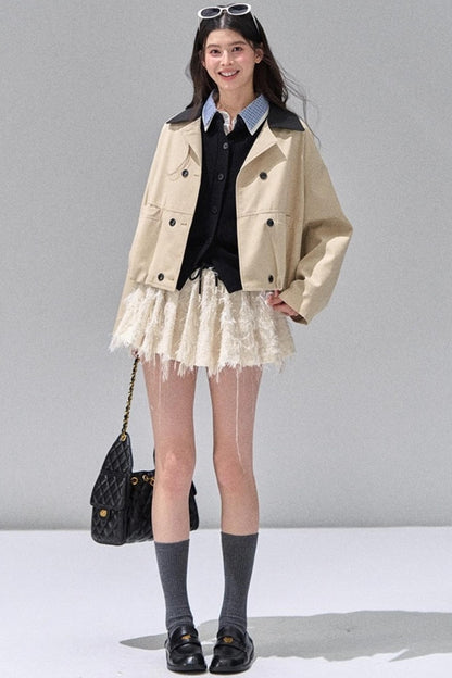 Fake Two Polo Lapel Sweater Skirt Set-Up