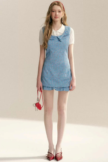 Contrast Floral Bow Collar Dress