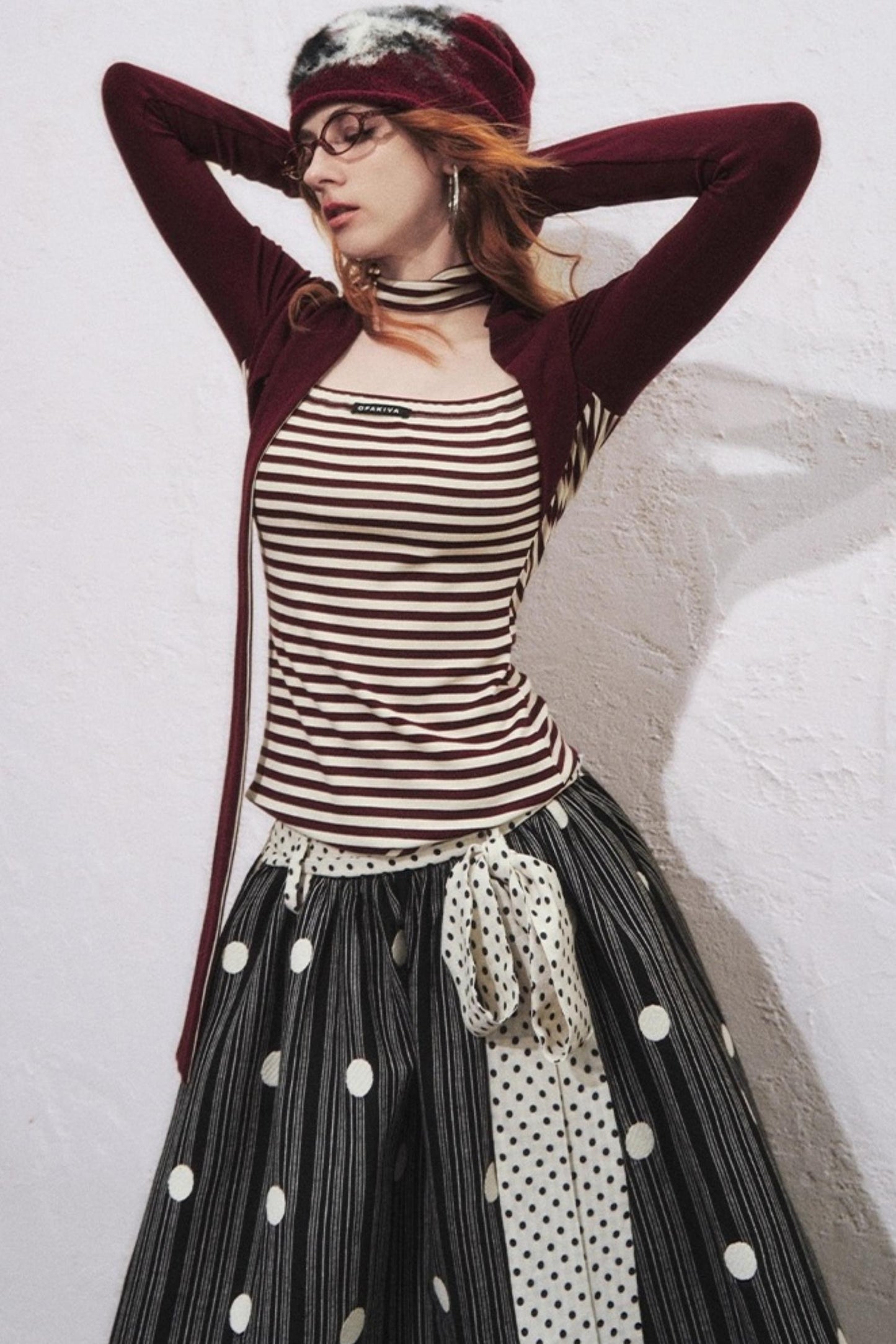 Fake Two Slimming Striped Knit Top