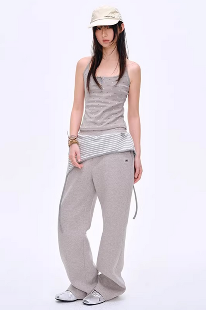 Color-Blocked Cotton Striped Pants