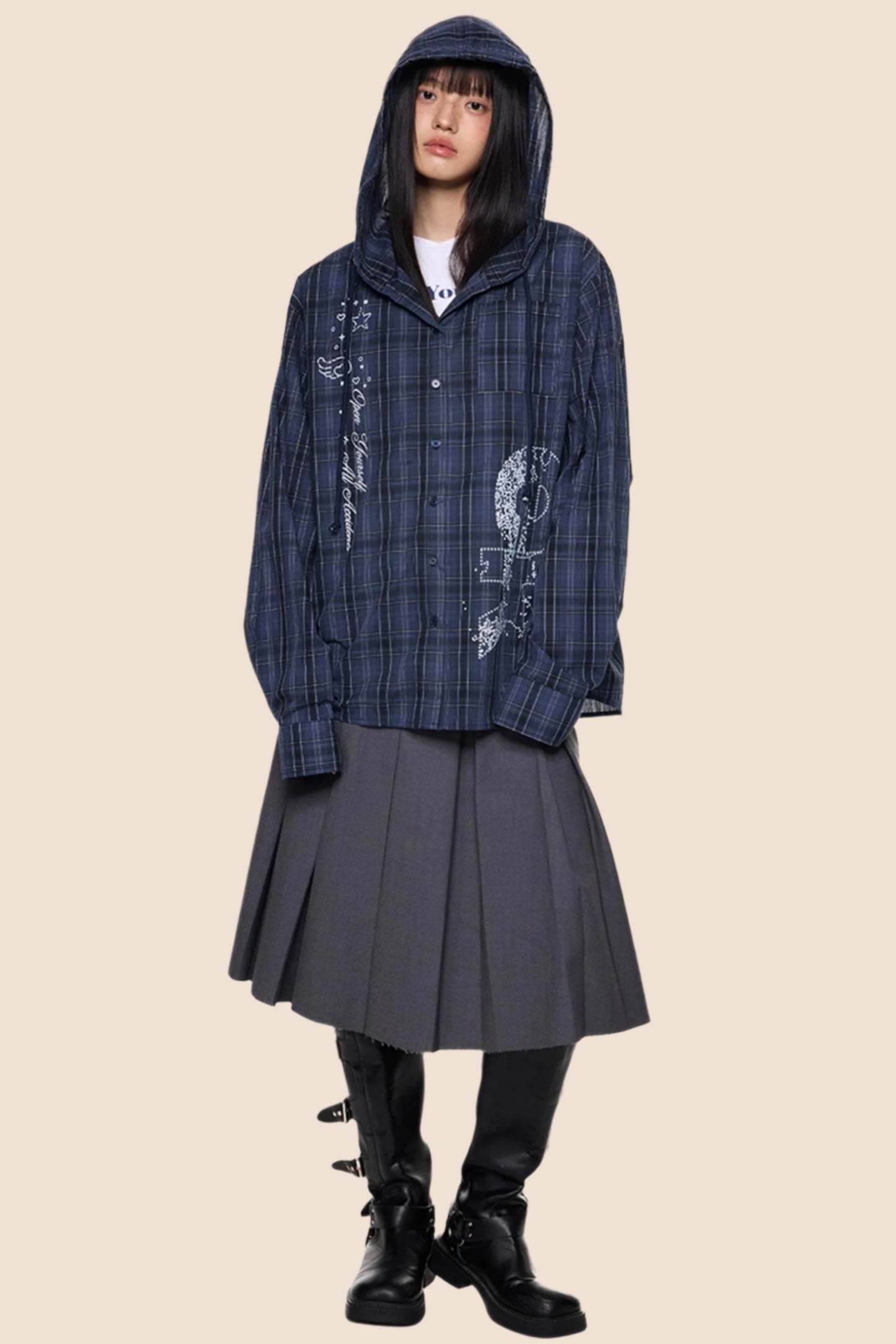 Hooded Plaid Lightweight Loose Jacket