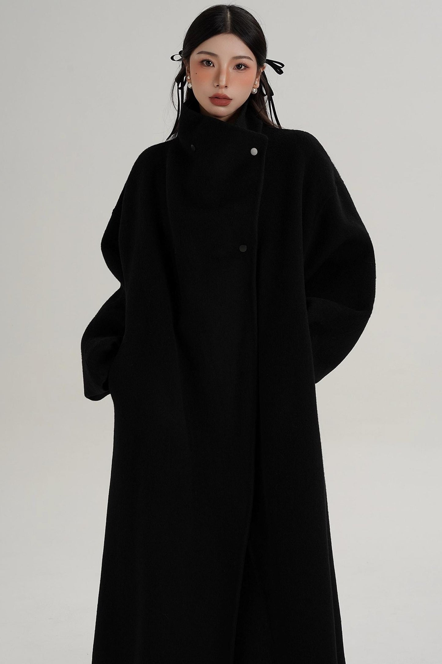Stand-Up Collar Elongated Wool Coat