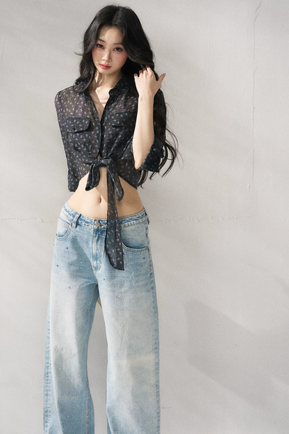 Bow Floral Slim Blouse