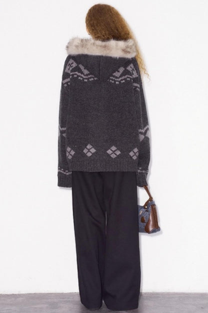 Detachable Fur Collar Knitted Cardigan