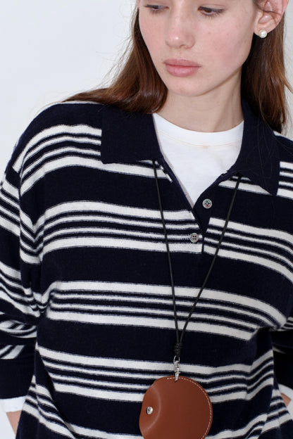 Soft Glutinous Texture Striped Polo Top