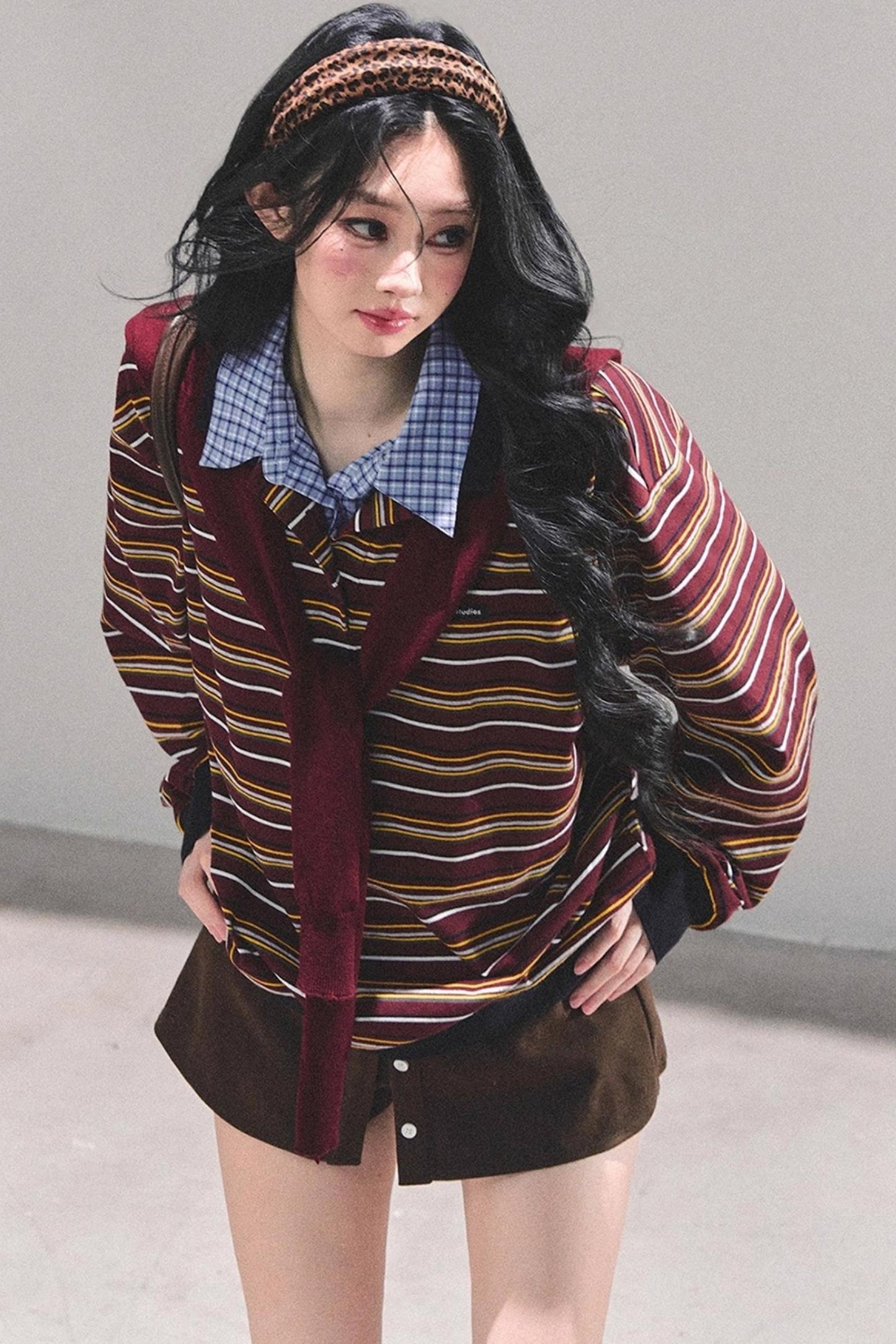 Striped Polo Collar Top