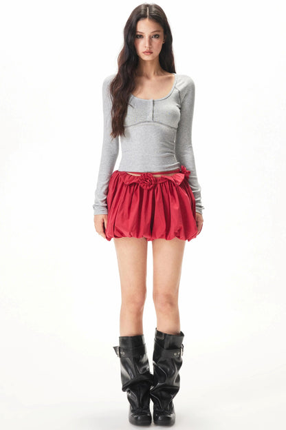 Red Puffy Flower Skirt