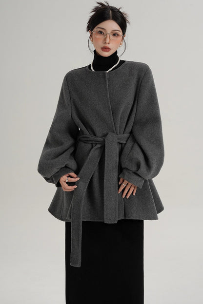 Lantern Sleeve Wool Coat