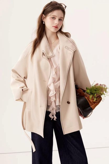 Stand Collar Lantern Sleeve Trench Coat