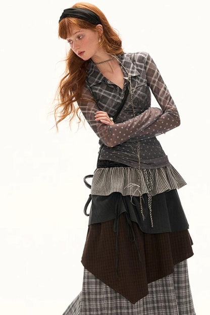 Luxury Slim Plaid Mesh Tee