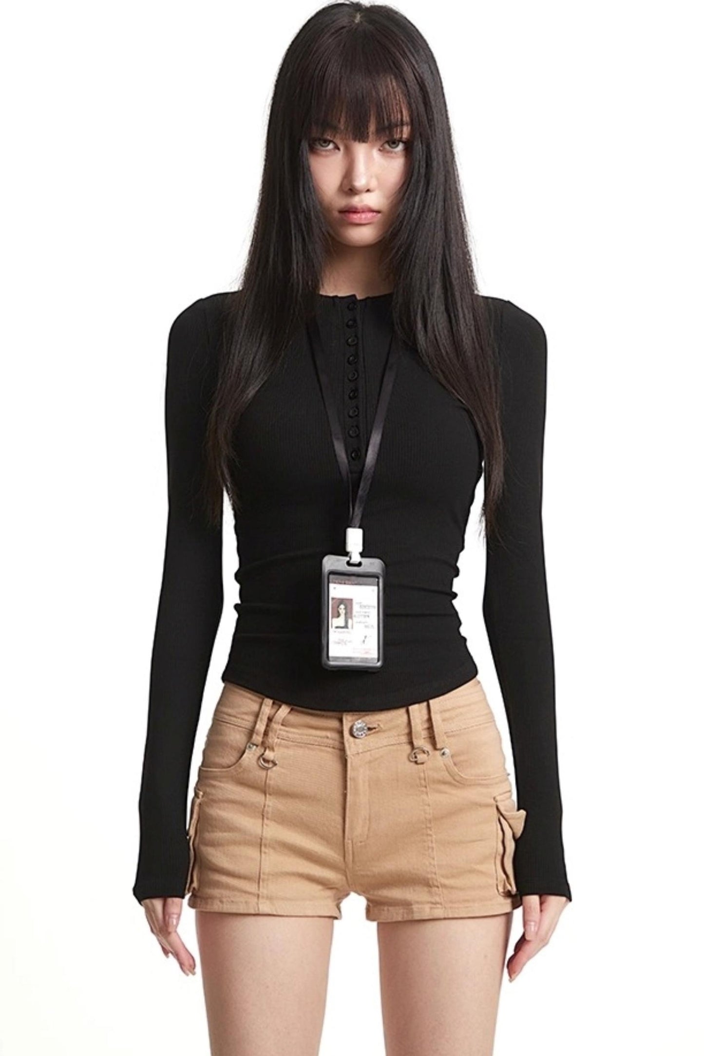 Button Knit Crew Neck T-Shirt