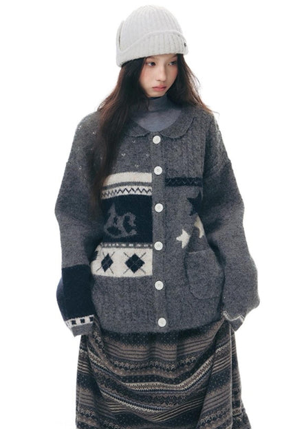 Doll Collar Knitted Cardigan