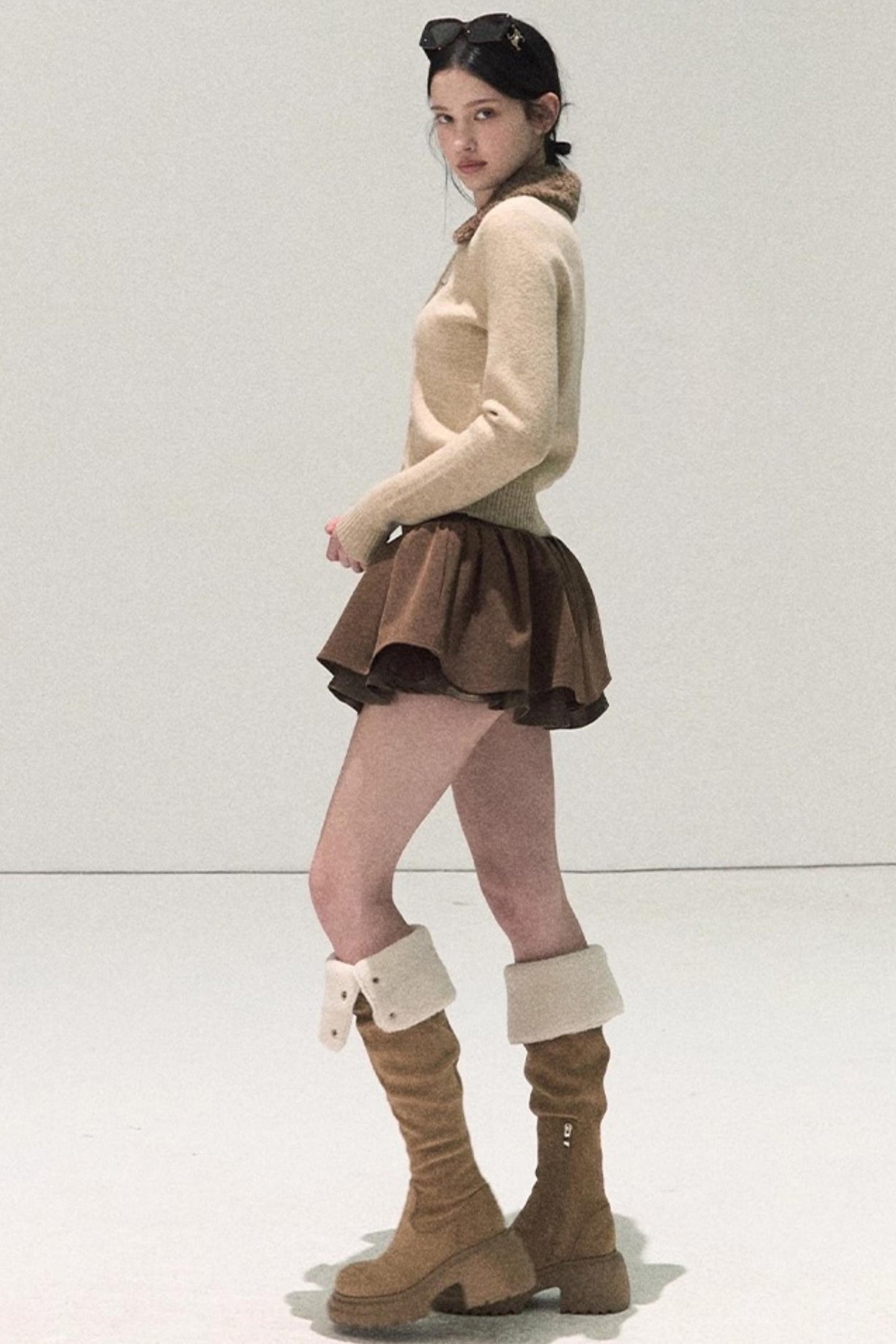 Plaid Color-Blocked A-Line Skirt