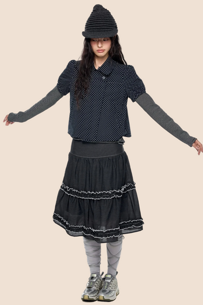 Polka Dot Plaid Puff Blouse