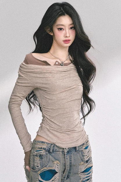 Korean Off-The-Shoulder Black Top