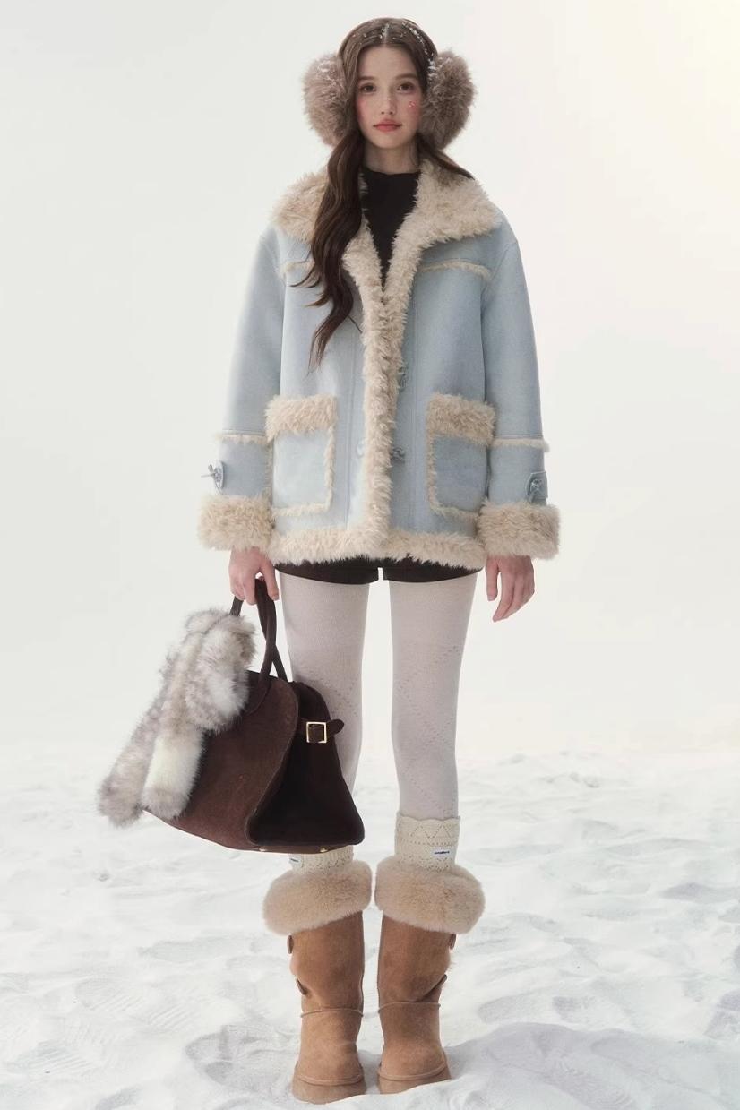 Pink and Blue Reversible Fur Coat