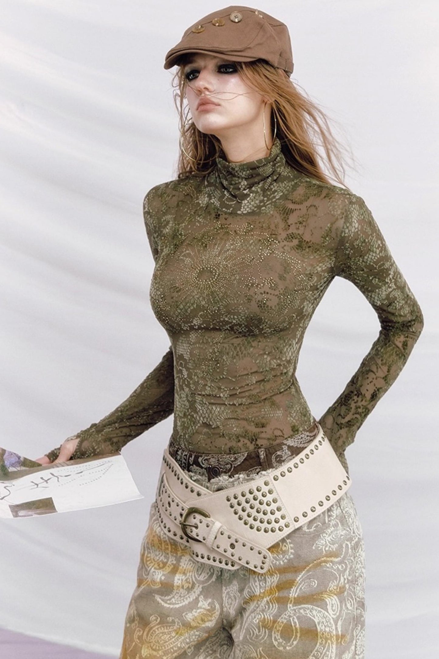 Rhinestone Velvet Jacquard Top