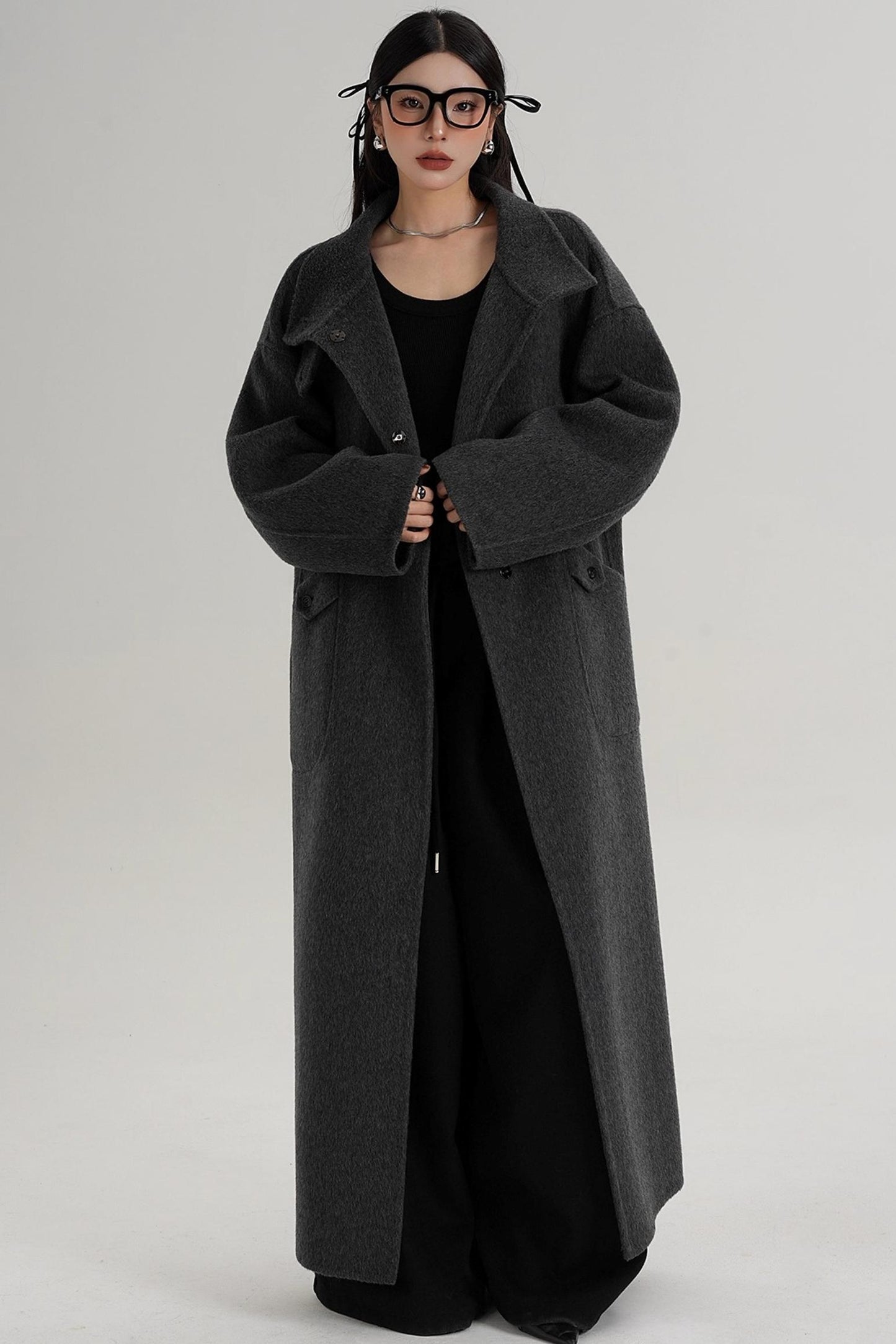 Stand-Up Collar Long Wool Coat
