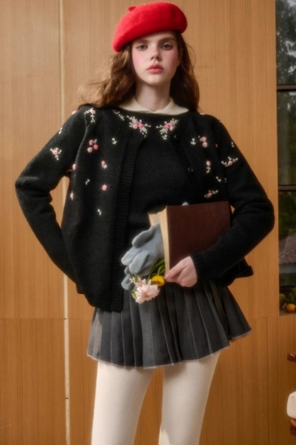 Hand-Embroidered Wool Cardigan