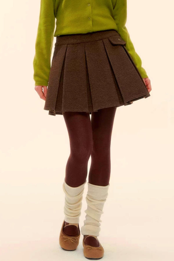 Retro Coffee Woolen Coat Skirt Set-Up