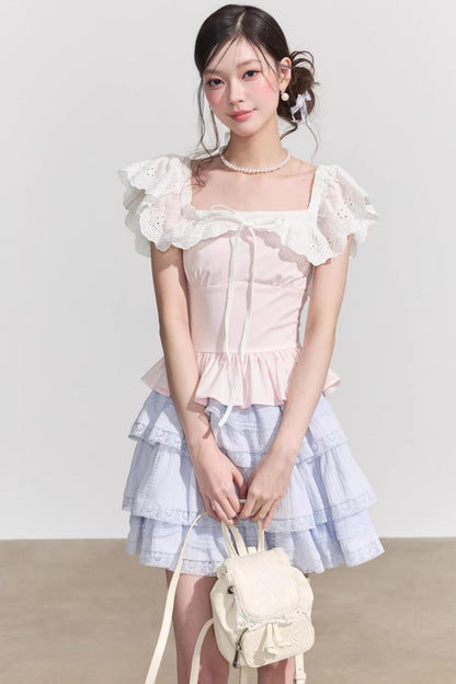 Blusa francese a fiori con volant