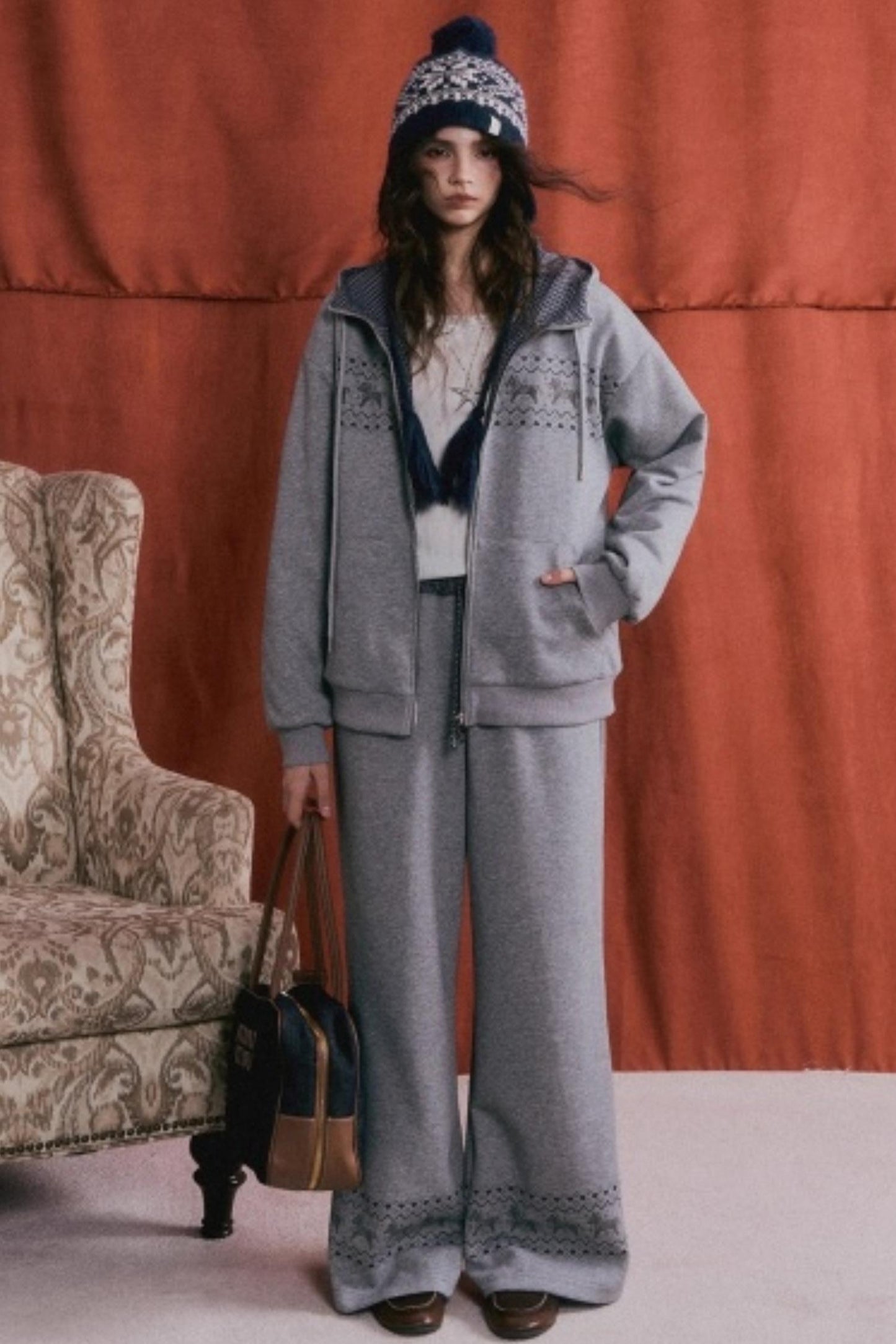 Fair Isle Quilted Jacket Pants Set-Up