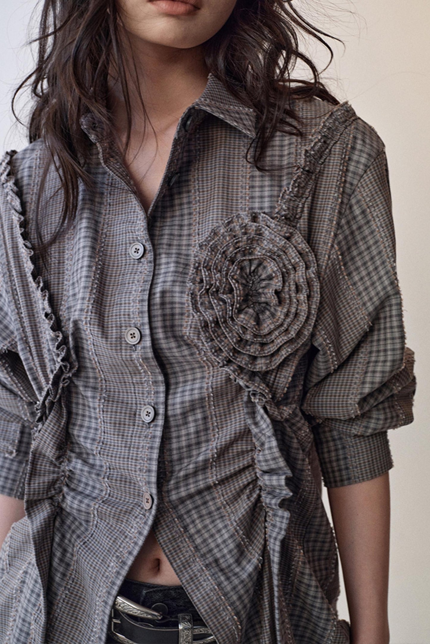 Gothic Plaid Flower Shirt & Skirt Set-Up