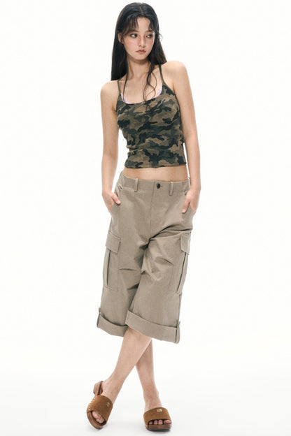 Khaki Wide-Leg Work Pants