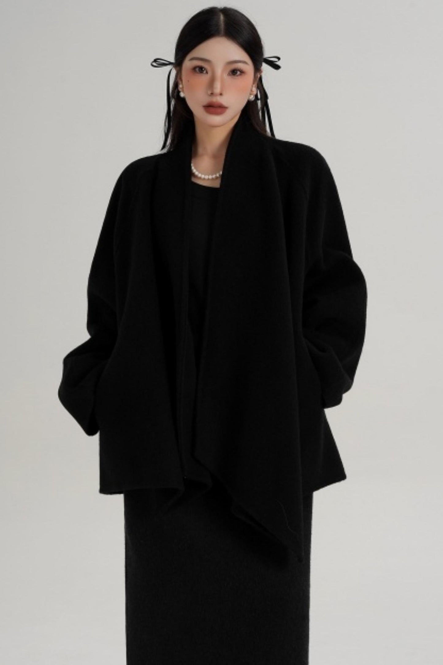 Elegant Lace-Up Woolen Coat